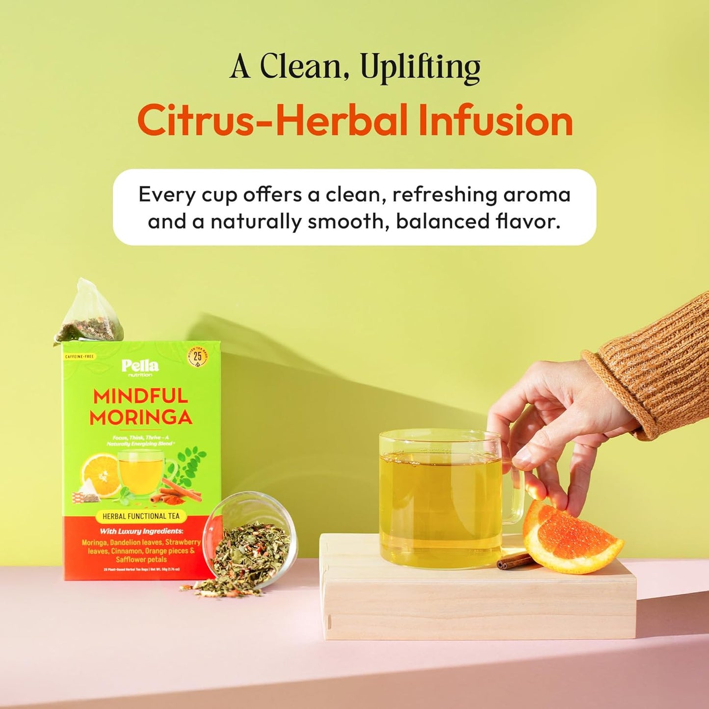 Moringa and Dandelion Tea – With Orange, Cinnamon, Strawberry, and Safflower Petals – Gluten-Free, Vegan, Kosher – Caffeine-Free, Healthy Energy Drink – Herbal Blend for Focus & Wellness (25 Tea Bags)