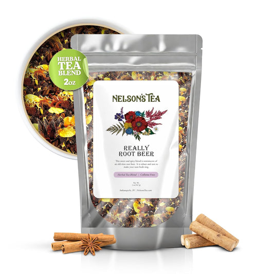 Nelson's Tea Really Root Beer - Sarsaparilla Root Herbal Loose Leaf Tea; Blend of Flavors like Sarsaparilla, Sassafras Burdock, and More! - 2 oz