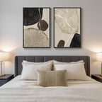 Large Framed Neutral Abstract Wall Art Set of 2, Modern Black Beige Brown - Image 4