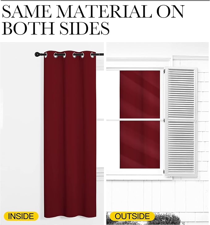 NICETOWN Christmas Burgundy Red Kitchen Blackout Curtain Panels, Thermal - Image 6