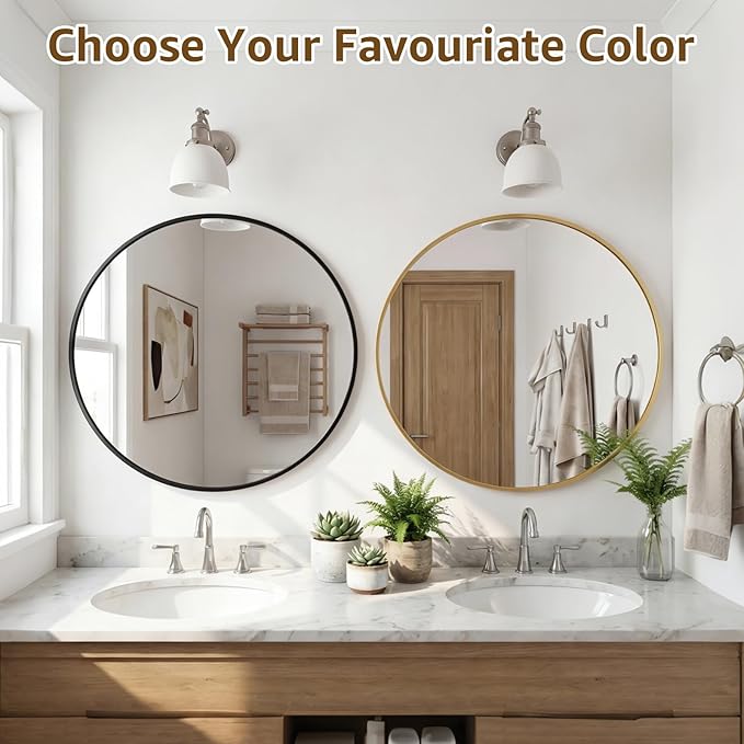 DUMOS 36 Inch Round Wall Mirror, Bathroom Mirror - Image 8