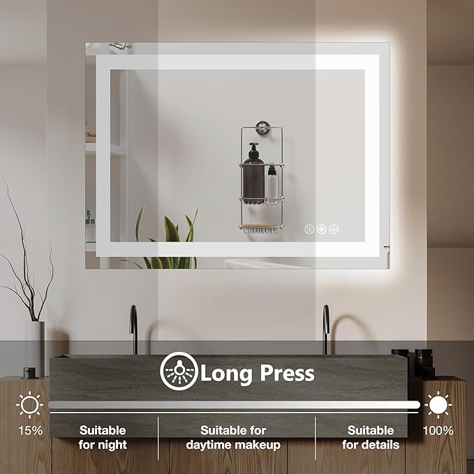 DUMOS 20.1"x28.1" LED Bathroom Mirror, Smart Anti-Fog Bathroom Vanity Mirror - Image 5