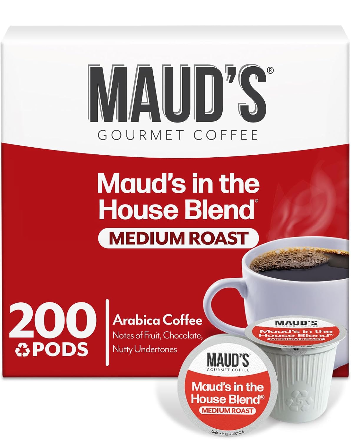 Maud's Medium Roast Coffee Pods, 200 ct, Recyclable Single Serve Pods – 100% Arabica Coffee, Compatible with Keurig K Cups Maker