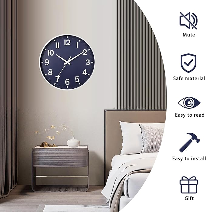 HZDHCLH Wall Clocks Battery Operated, Wall Clock Navy Blue, 12 inch Wall Clock - Image 4