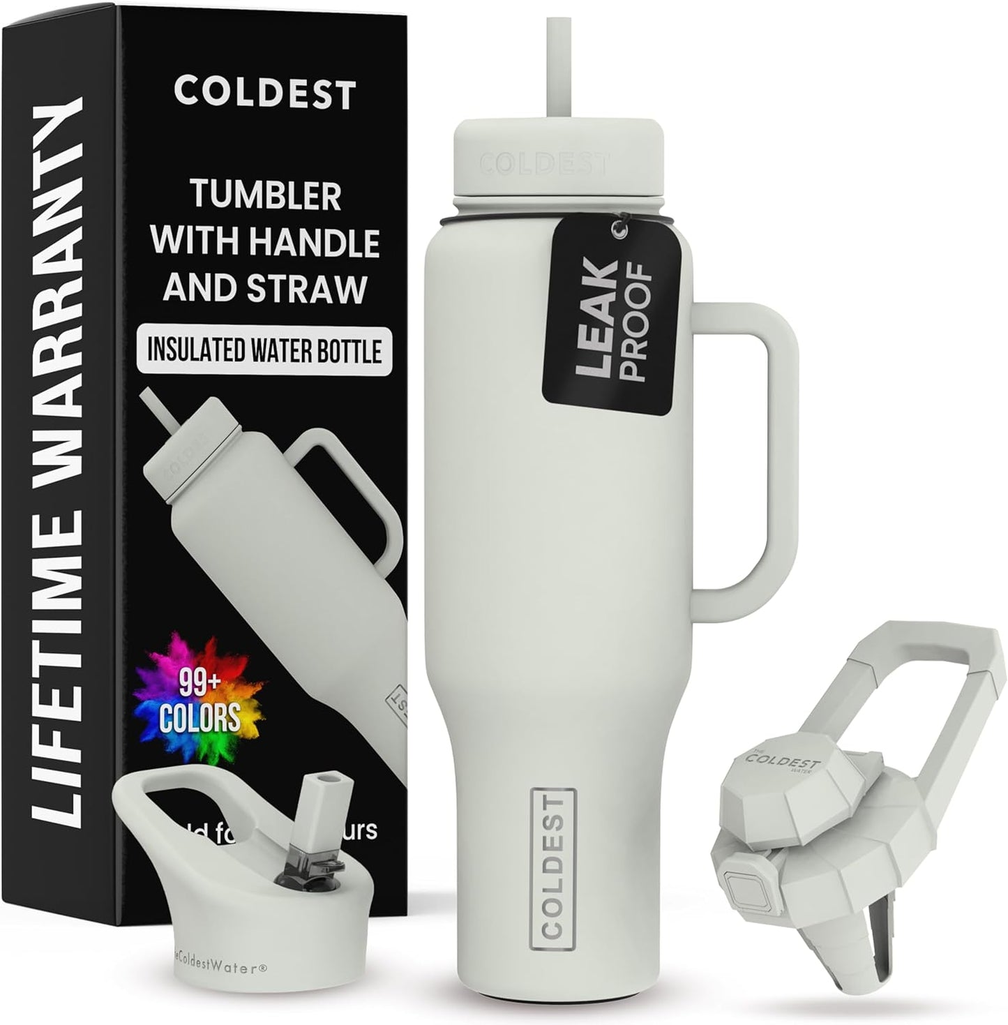 Coldest 40 oz Tumbler with Handle and Straw - 100% Leak Proof Insulated Tumbler with Lid and Straw (3 Lids) - Stainless Steel Tumblers for Women & Men - Cup Holder Friendly Base, 46 oz (Margarita)