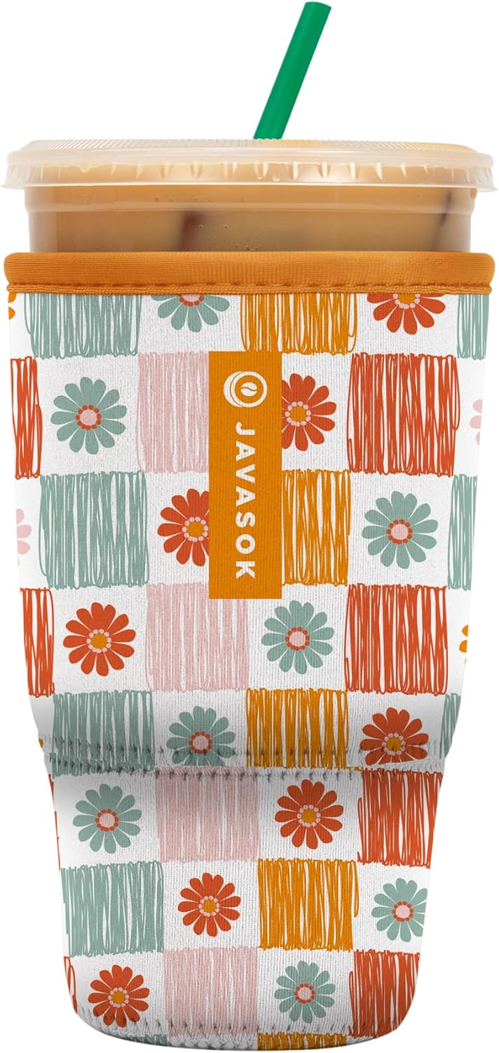 Sok It JavaSok Iced Coffee & Cold Soda Insulated Neoprene Cup Sleeve (Boho Floral, Large: 30-32oz)