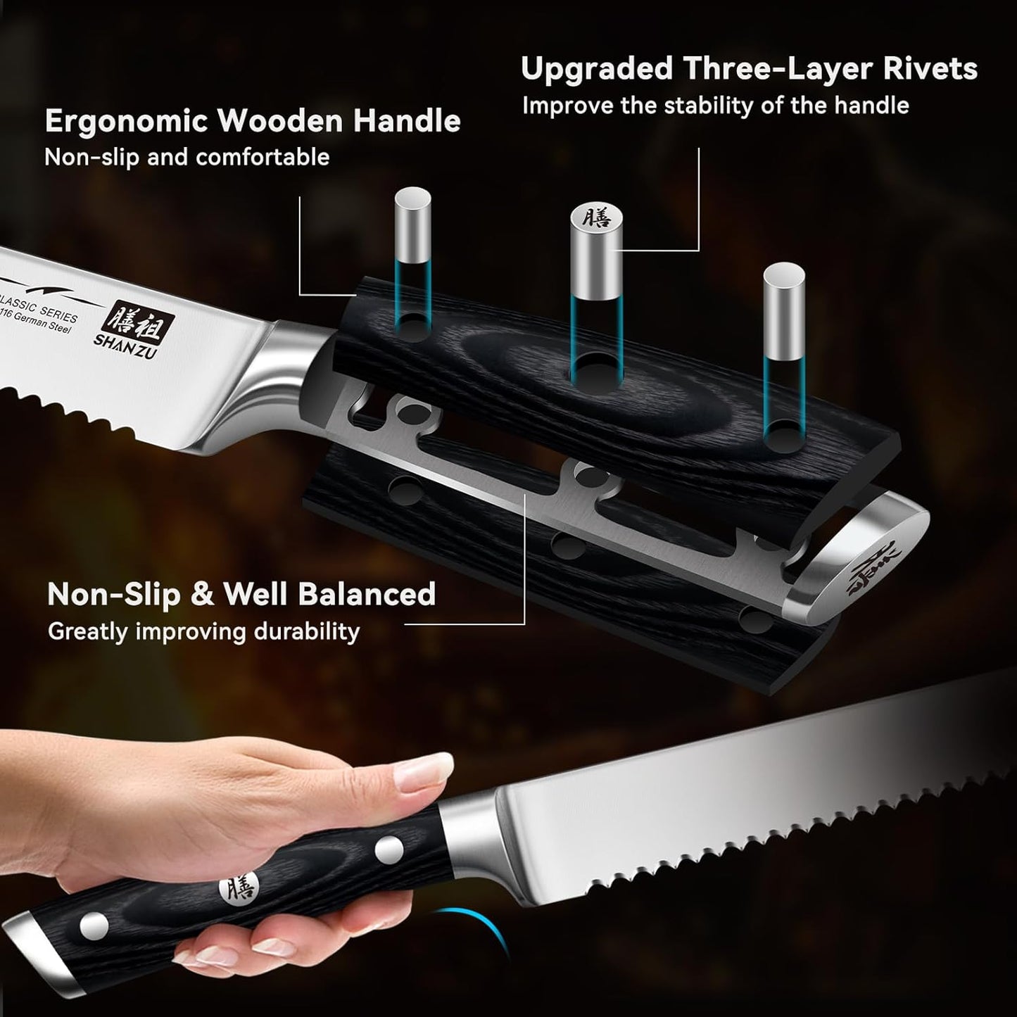 SHAN ZU 10" Bread Knife - Sourdough Slicing Knife Professional German 1.4116 Stainless Steel Serrated Blade, Ergonomic Wood Handle & Full Tang Design, Gift Box Included (Single-Edge