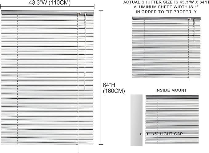 YIIBAII Mini Blinds Suitable for 44" W x 64" H Windows 1" Aluminum Horizontal - Image 6