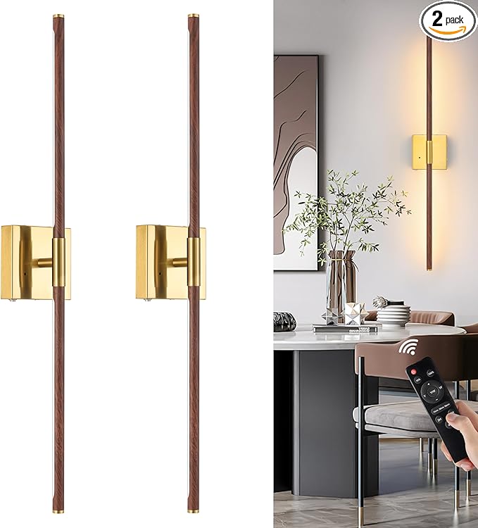 Morauroral 30″ Walnut Battery Operated Wall Sconces by Morauroral
