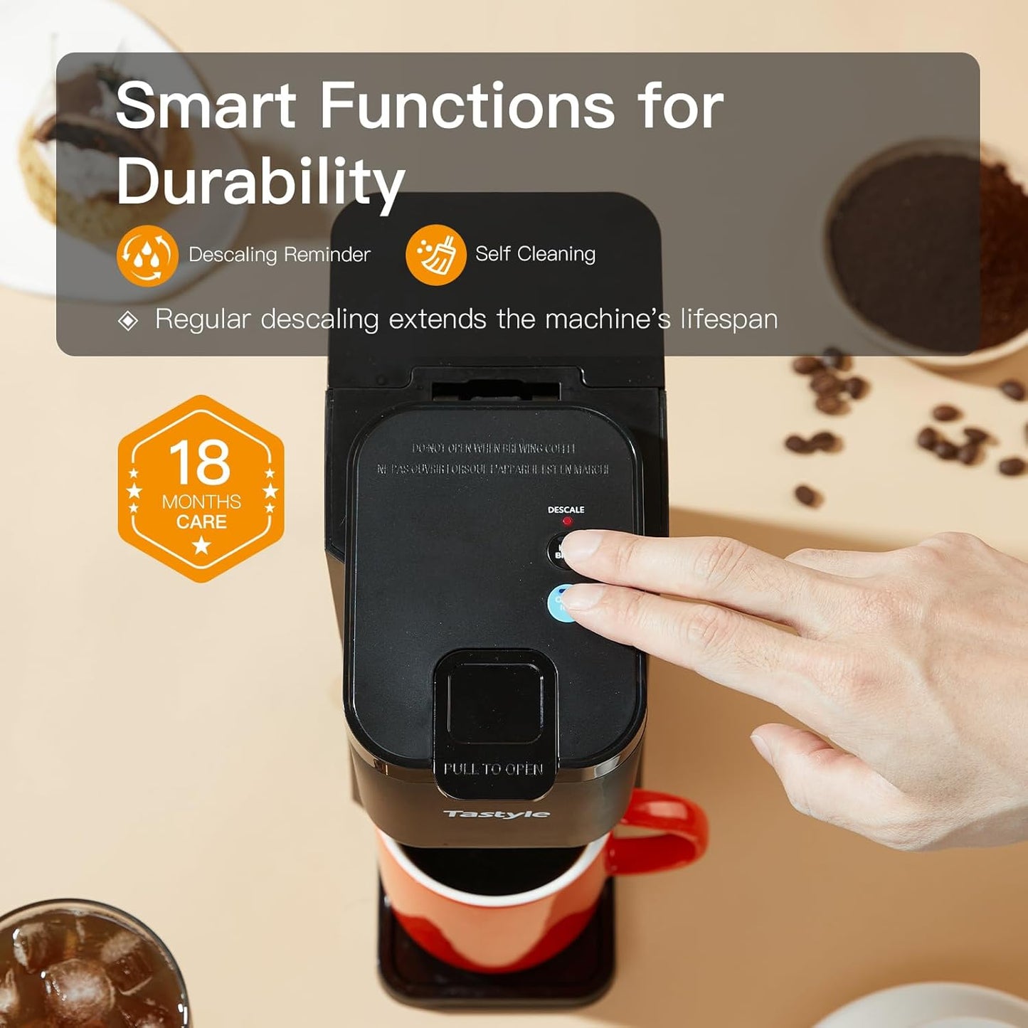 Mini Hot and Iced Coffee Maker Single Serve, for K Cup and Ground, 6 to 14 Oz Brew Sizes, with Recipe Book, for Home, Travel, RV, Office and Dorm, Classic Black (2.0 Version)