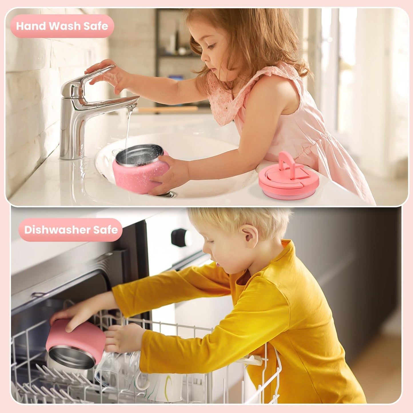 Soup Thermo for Hot Food Kids 13.5oz Lunch Containers with Buckle Lid Wide Mouth Hot Food Jar Vacuum Insulated Stainless Steel Bento Box Leakproof with Spoon(Pink)