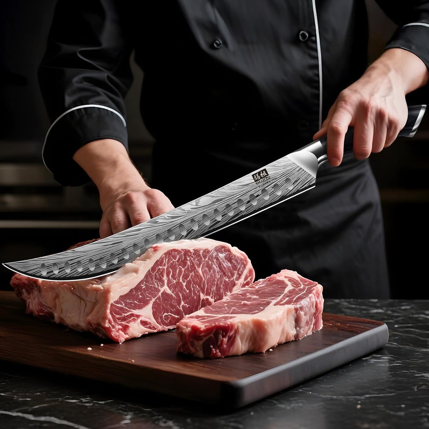 SHAN ZU Butcher Knife in High Carbon Powder Steel, 12 Inch Brisket Knife for Meat Cutting, Carving and Slicing Knives with Ergonomic Pakkawood Handle, Ultra Sharp Meat Breaking Knives
