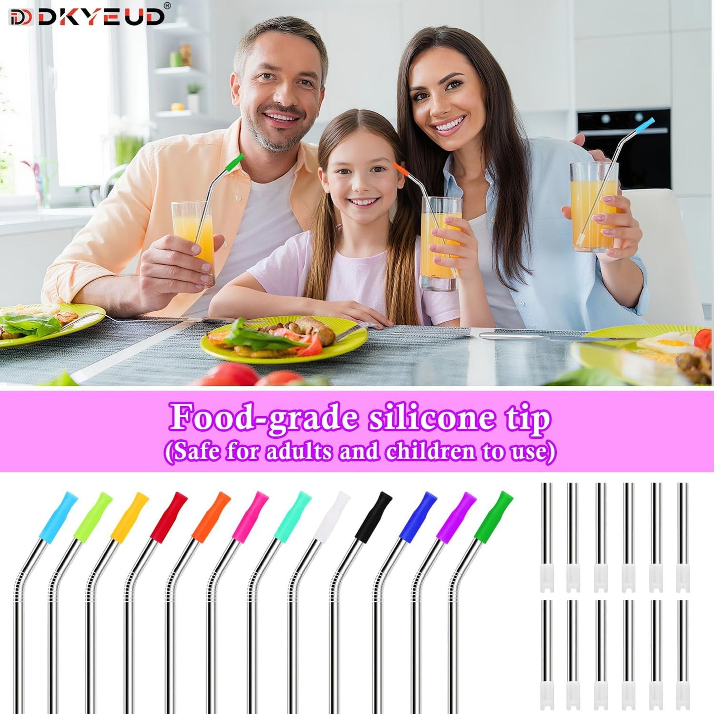 24PCS 12 Colors Food-Grade Metal Straws Reusable Silicone Tips,Silicone Base Sleeve,Only Fit Diameter 0.32In- 8mm Stainless Steel Straws,BPA Free, Eco-Friendly