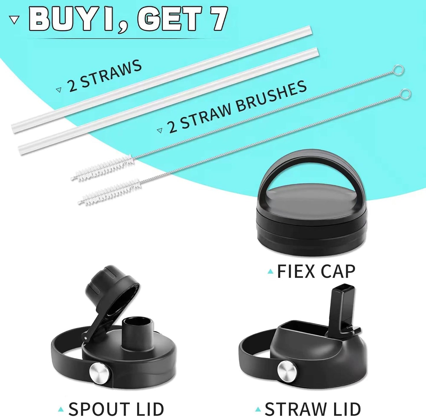 HYDROWION Insulated Water Bottles, Water Bottle fits in Car Cup Holder (Cold 48 hrs, Hot 24 hrs) with Straw Lid, Spout Lid and Flex Cap,T-shpaed Water Bottle Leakproof Travel Thermo Tumbler,Blue&Black