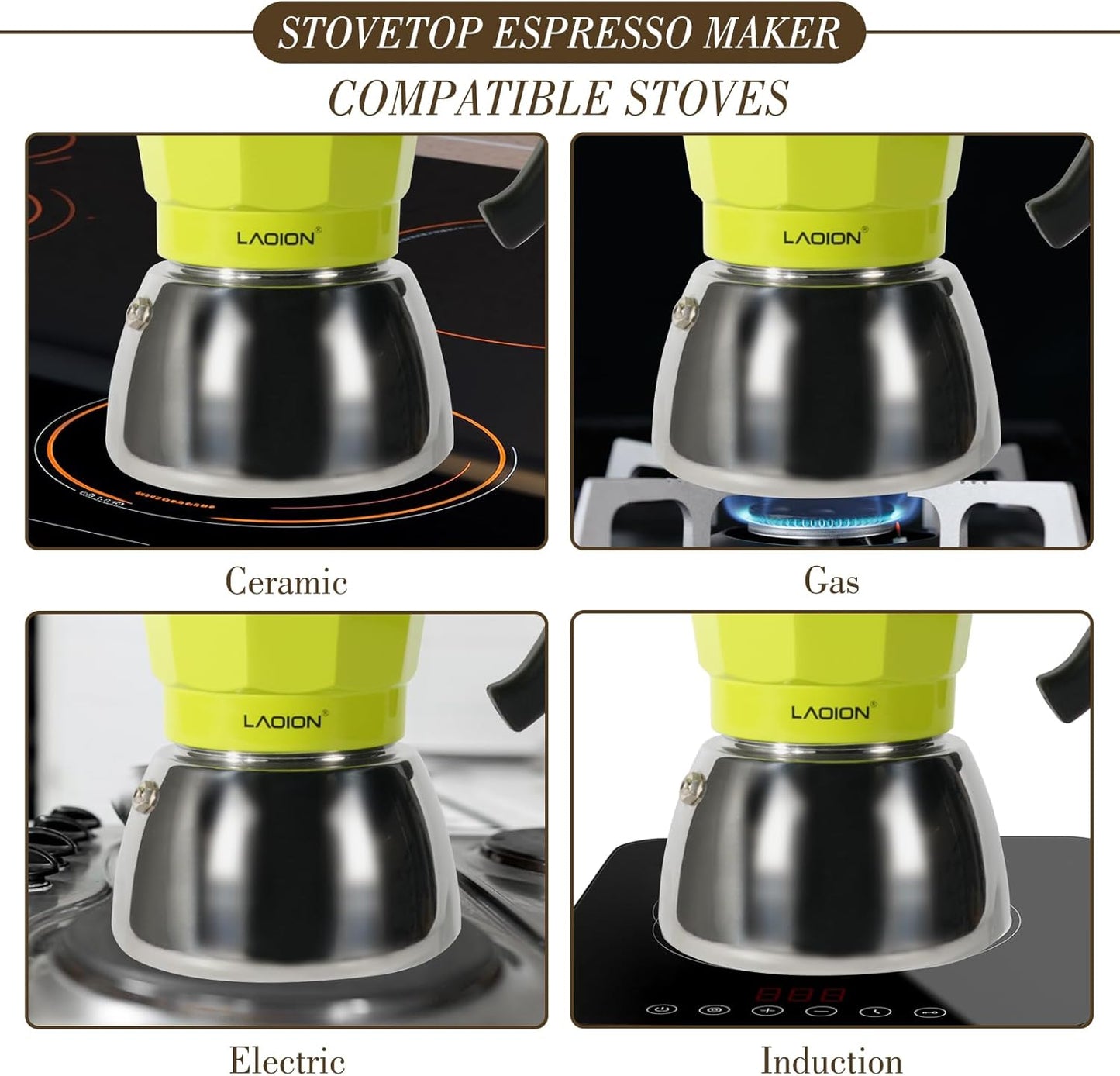 Stovetop Espresso Maker, 6Cup Moka Pot, Espresso Machine Compatible with Induction Cooktops, 300ml Stainless Steel & Aluminum Cuban Coffee Maker for Cafetera Cubana, Green