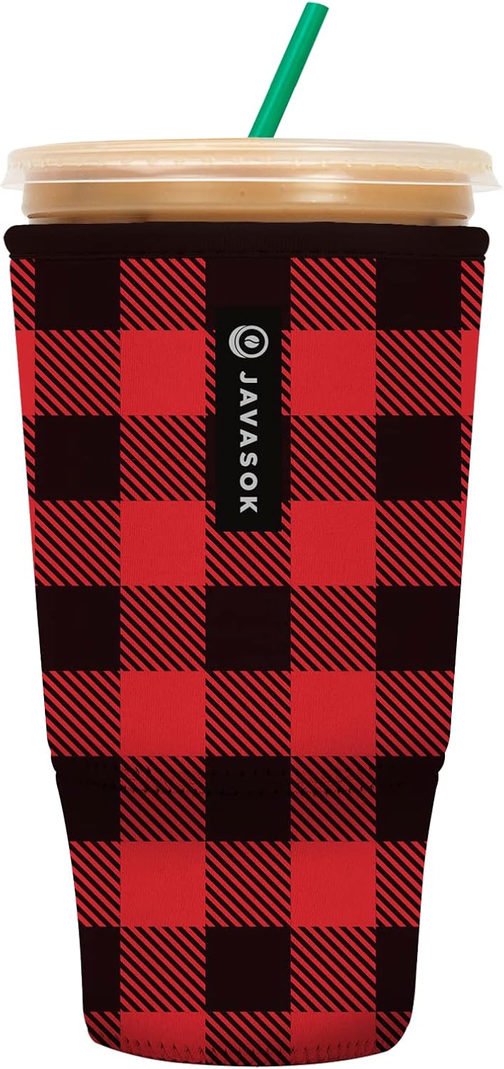 Sok It JavaSok Iced Coffee & Cold Soda Insulated Neoprene Cup Sleeve (Buffalo Check, XXLarge: 44-48oz)