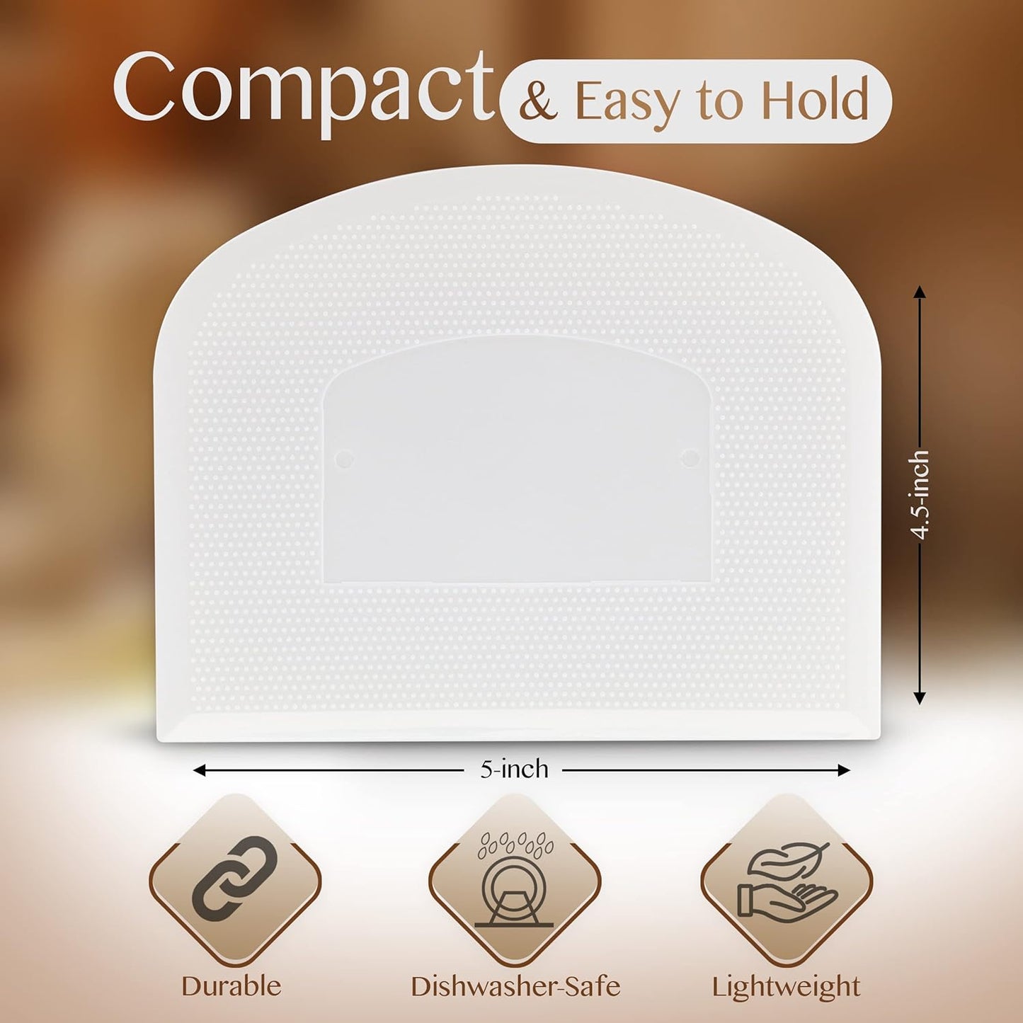 Plastic Bench Scraper for Baking - 2 White Bowl Scraper - Flexible Food Safe Dough Scraper Multipurpose Good Grip Curved and Flat Edge Dough Cutter - Essential Pan Scraper for Kitchen Use - RamPro