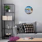 Palm Tree Clocks Battery Operated 12 Inch Glass Blue Wall Clock Non Ticking - Image 4