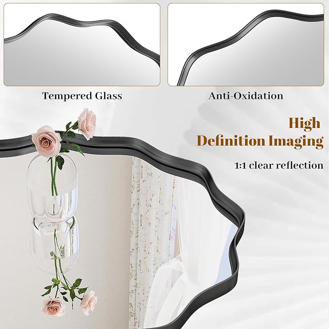 Round Wavy Mirror, 36 Inch Metal Frame Circle Mirror, Round Wall Mounted - Image 3