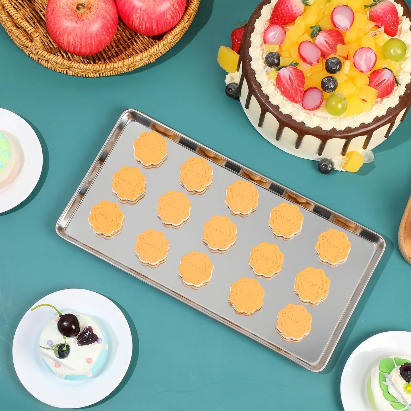 Mimorou 12 Pcs Baking Sheet Stainless Steel Cookie Sheet Small Metal Pans Professional Rectangle Oven Trays Kitchen Baking Cooking Oven and Toaster, Dishwasher Safe(13.7 x 9.8 Inches)