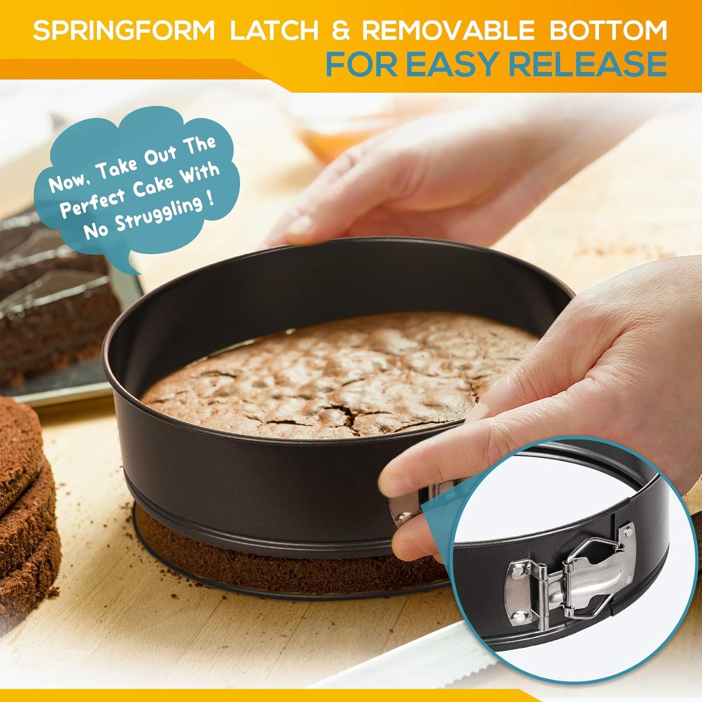 Hiware Springform Pan Set of 3 Non-stick Leakproof Round Cake Pan Set Includes 3 Pieces 6" 8" 10"