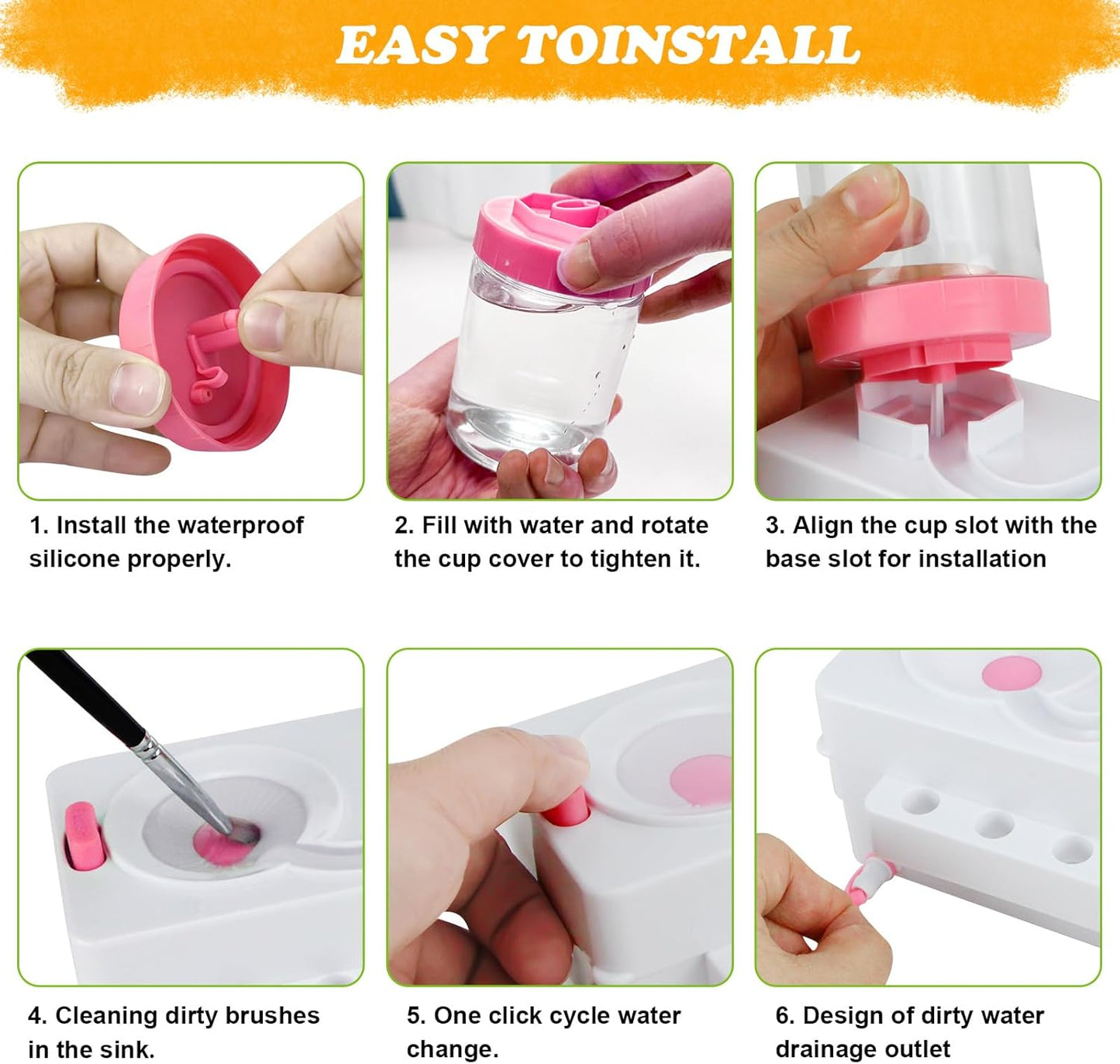 Brush Rinser Set Paint Cleaning Tools Makeup Brush Cleaner Machine, Paint Brush Cleaner Brush Rinser Running Water Circulation Paint Brush Cleaner (White Pink)