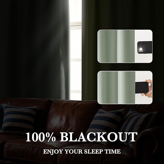 RYB HOME Bedroom Blackout Curtains 72 inches Long, 100% Blackout Thermal - Image 4