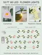 suddus Flower Garland with Pink Camellia Fairy Lights Indoor, 60 LED Vines - Image 6
