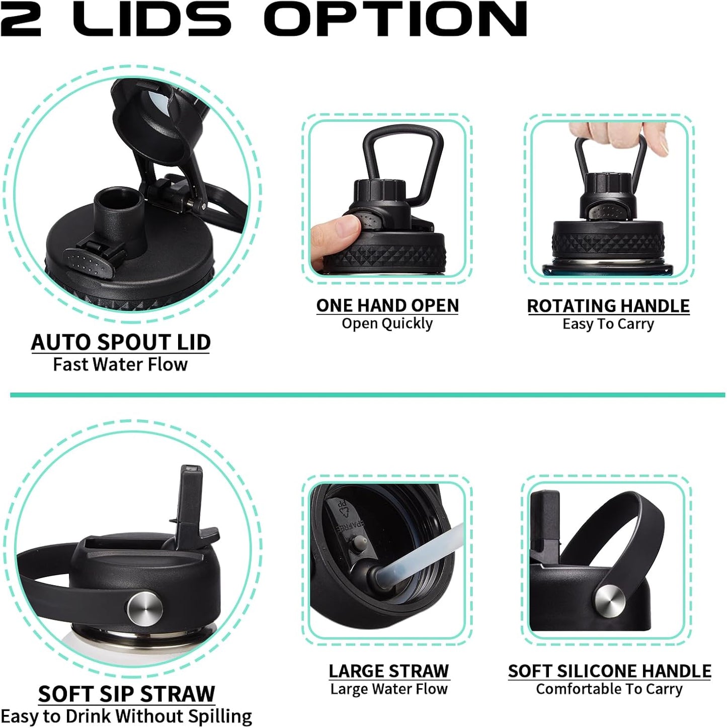 2/3 Gallon Water-Bottle with Straw & Spout Lids - 87oz Insulated Water Bottle Cold-48h Hot-24h, Men Women Stainless Steel Water Jug Travel Mug w/Strap Carrier Bag, Paracord Handle, Protective Boot