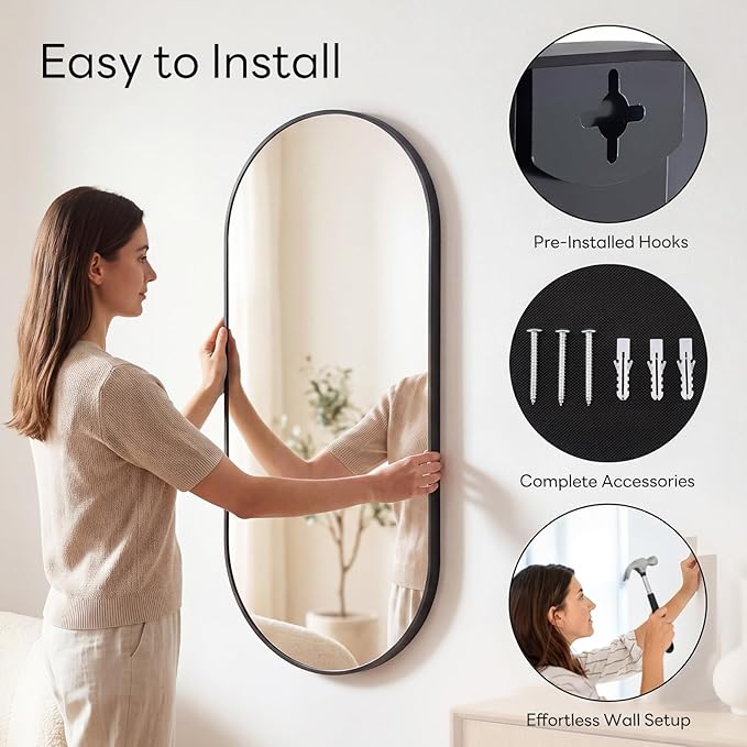 Sweetcrispy 24" x 48" Black Bathroom Mirror - Image 5