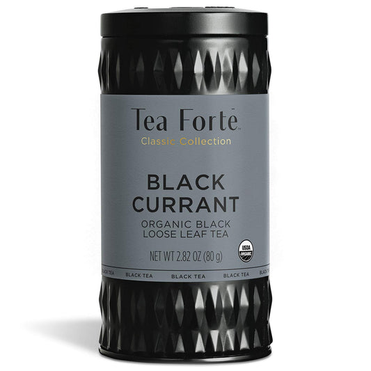 Tea Forte Black Currant Premium Organic Loose Leaf Caffeinated Black Tea Blend Canister, Makes 35-50 Cups