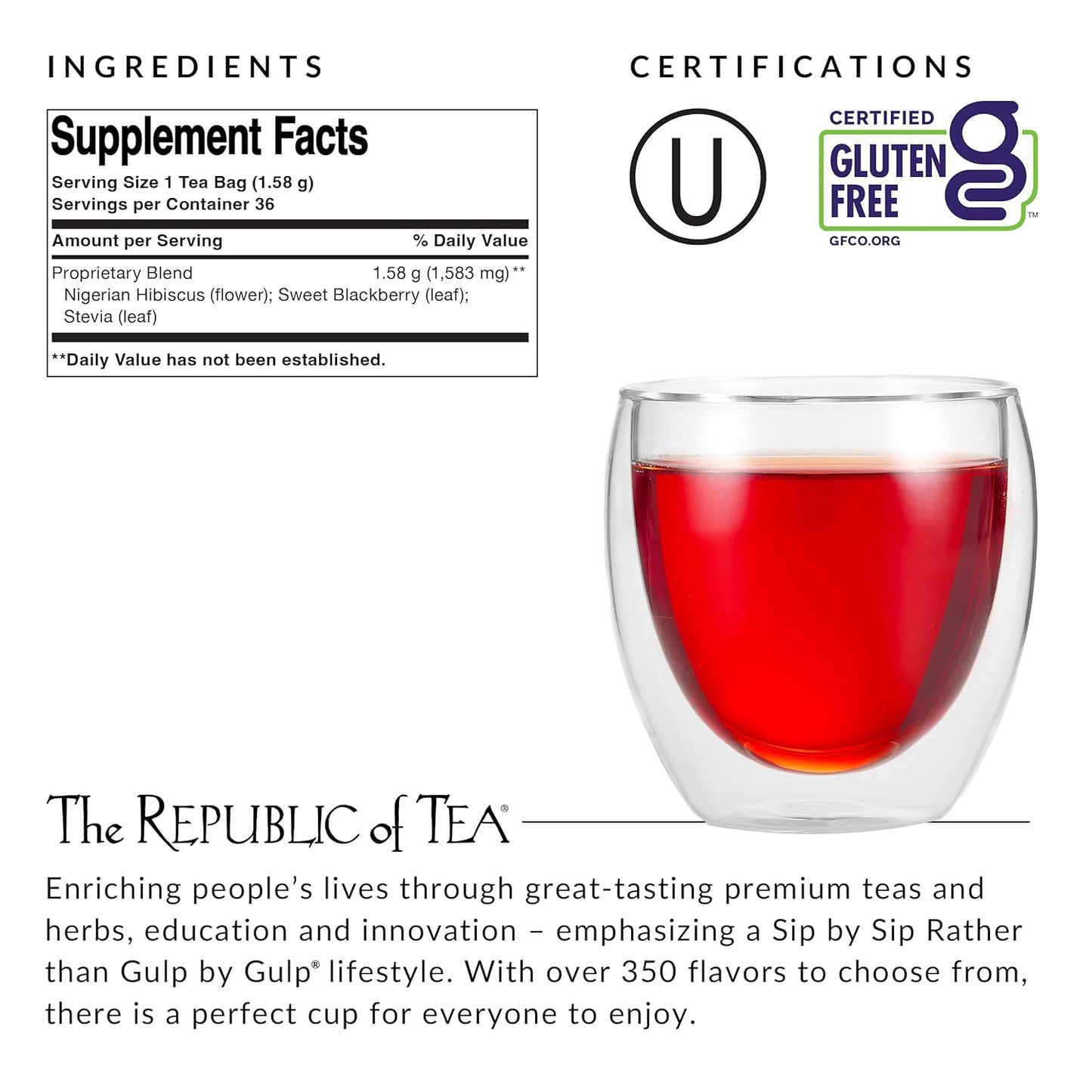 The Republic of Tea - Natural Hibiscus SuperFlower Tea (36 Tea Bags)
