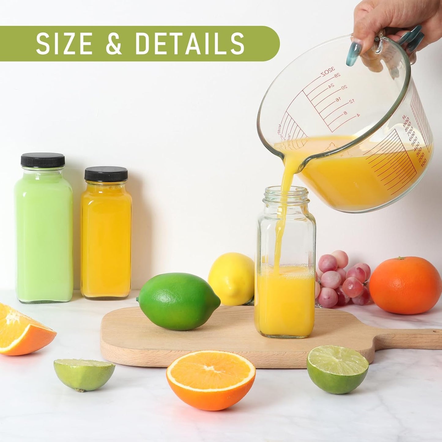 SZUAH 8 oz Glass Juice Bottles with Lids 6 Pack,Reusable Water Bottle,Juicing Bottles for Smoothies, Milk, Storage, Small and portable(240ml，Set of 6)