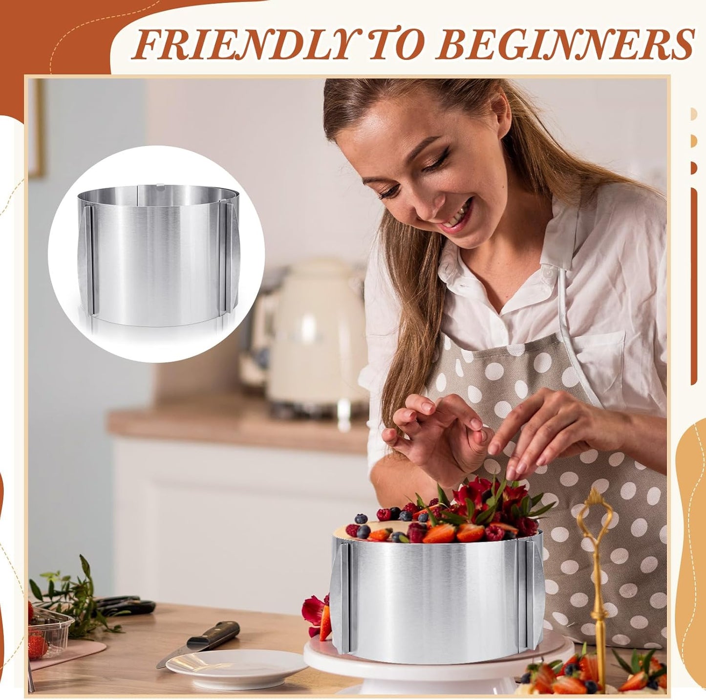 Hushee Cake Mold 15 cm High, 6 to 12'' Adjustable Ring Cake Baking Supplies Rings Round Stainless Steel Decorating Bakeware Tools with Scaling for Mousse Baking Dessert Making(2 Pcs,15 cm)