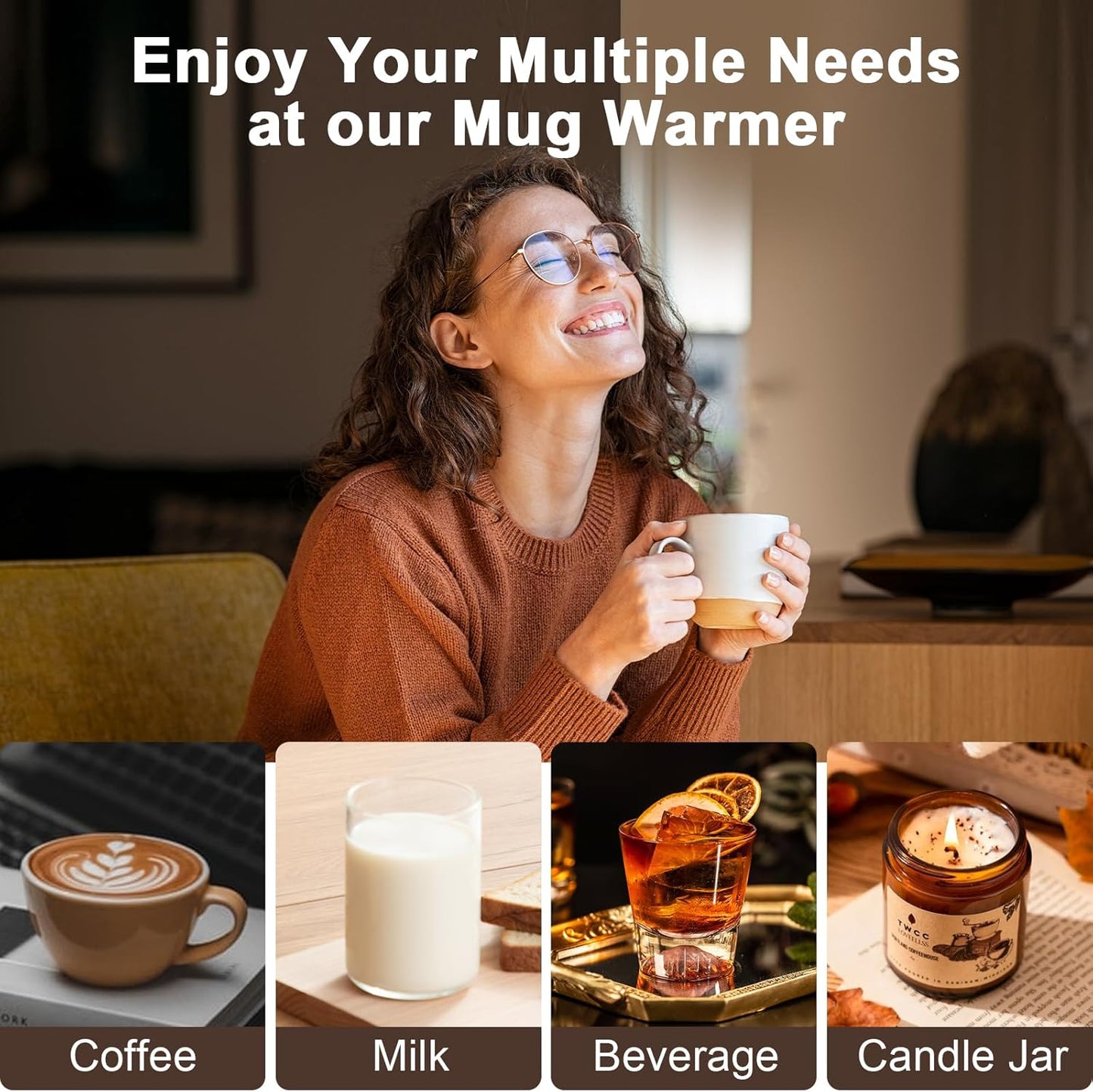 Coffee Mug Warmer, Candle Tank Warmers，Auto Shut Off,9 Temperature Settings and 1-12 Hour Timer to Keep Beverages Like Coffee, Tea, Water, Milk and Cocoa Warm.（Wood）