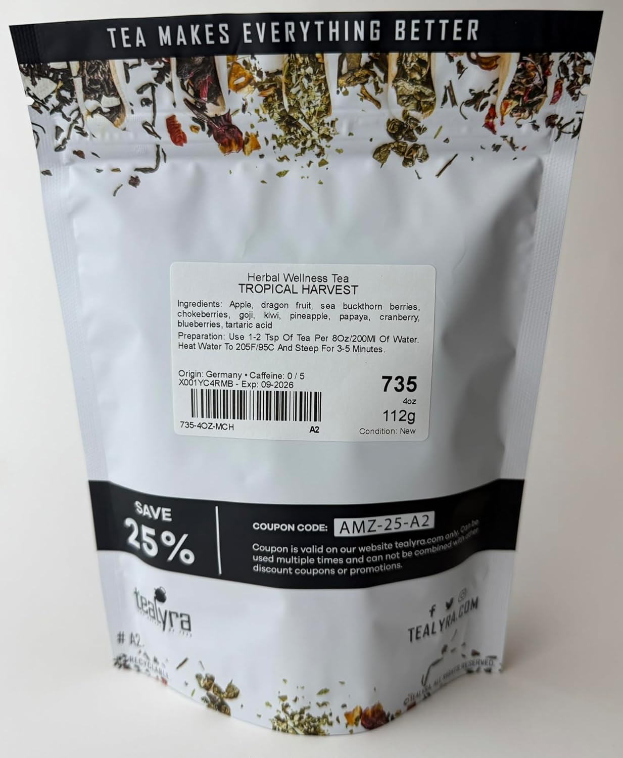 Tealyra - Tropical Harvest - Dragon Fruit - Sea Buckthorn - Goji - Pineapple - Cranberry - Fruity Herbal Loose Leaf Tea - Caffeine Free - Hot or Iced - 112g (4-ounce)
