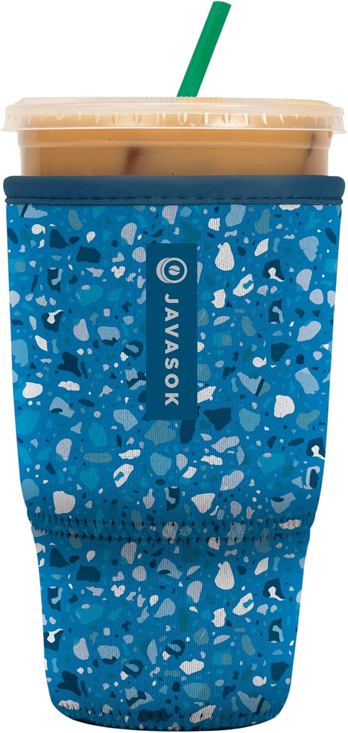 Sok It JavaSok Iced Coffee & Cold Soda Insulated Neoprene Cup Sleeve (Sky Terrazzo, Large: 30-32oz)