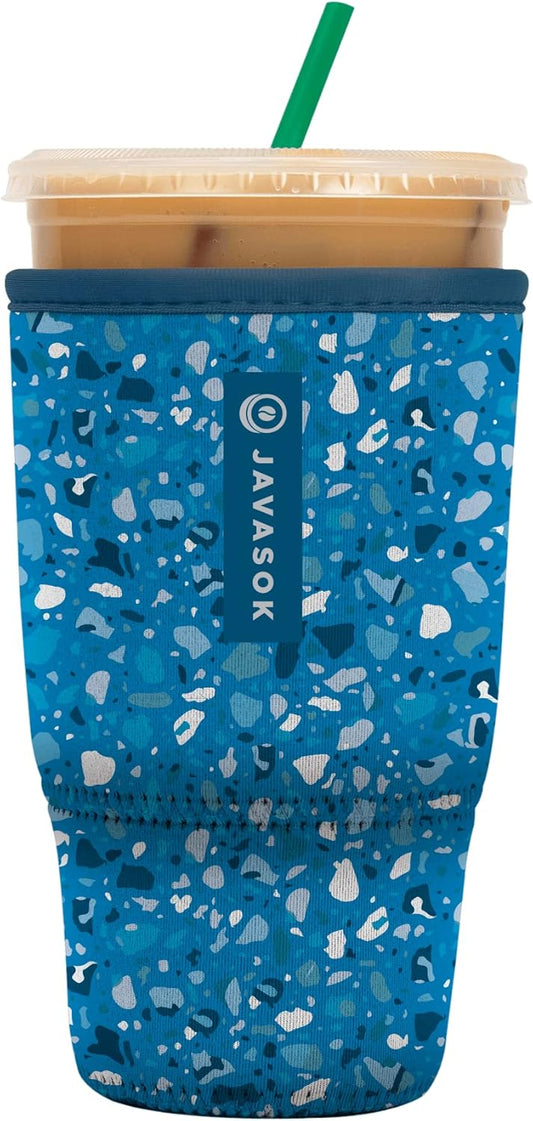 Sok It JavaSok Iced Coffee & Cold Soda Insulated Neoprene Cup Sleeve (Sky Terrazzo, Large: 30-32oz)