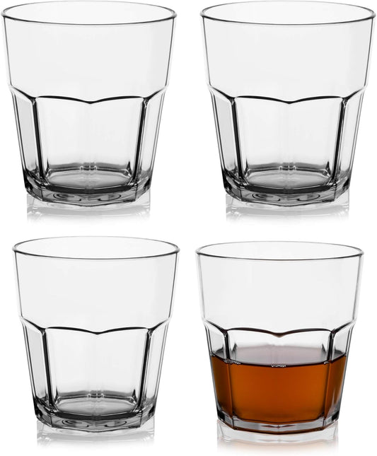 9oz Plastic Drinking Glasses Set of 4 Unbreakable Plastic Juice Tumbler Cups Reusabl Clear Tritan BPA-FREE Kids Water Cups, Dishwasher Safe, Shatterproof, Stackable