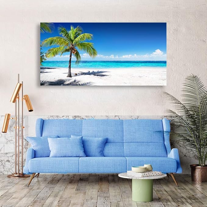 Baisuart-Large Canvas Wall Art Summer Ocean Waves Coconut Trees on Sands Beach - Image 5