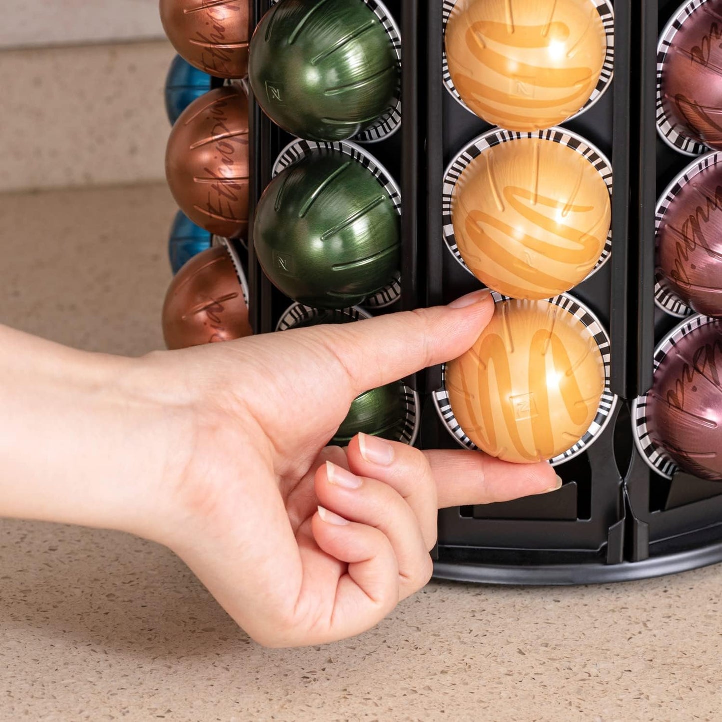 FlagShip for Nespresso Pod Holder Coffee Pod Carousel for Vertuo Pod Storage with Extra Space 360° Silent Rolling (100+ Pods Capacity)