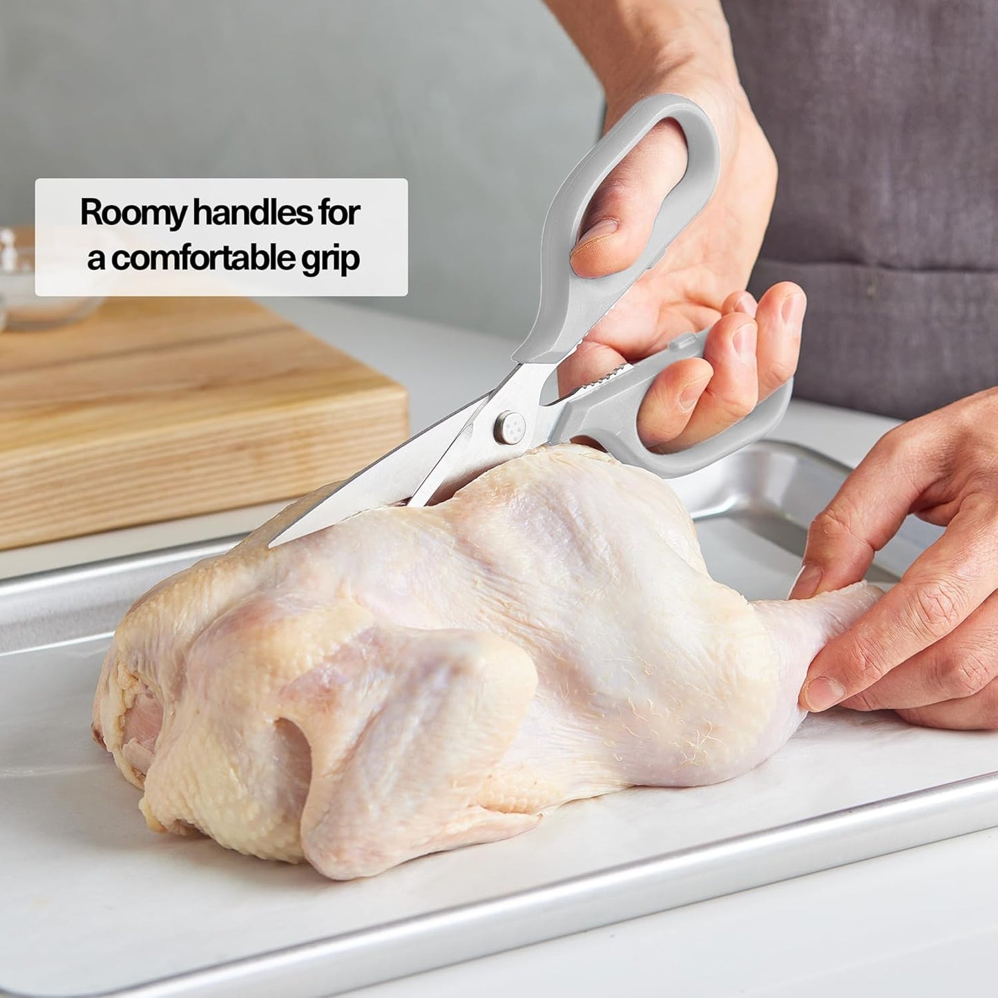 Misen Heavy Duty Kitchen Shears - Comfortable Ambidextrous Scissors for Meat, Poultry, Herbs & More - Easy to Clean - German Stainless Steel - Large | White