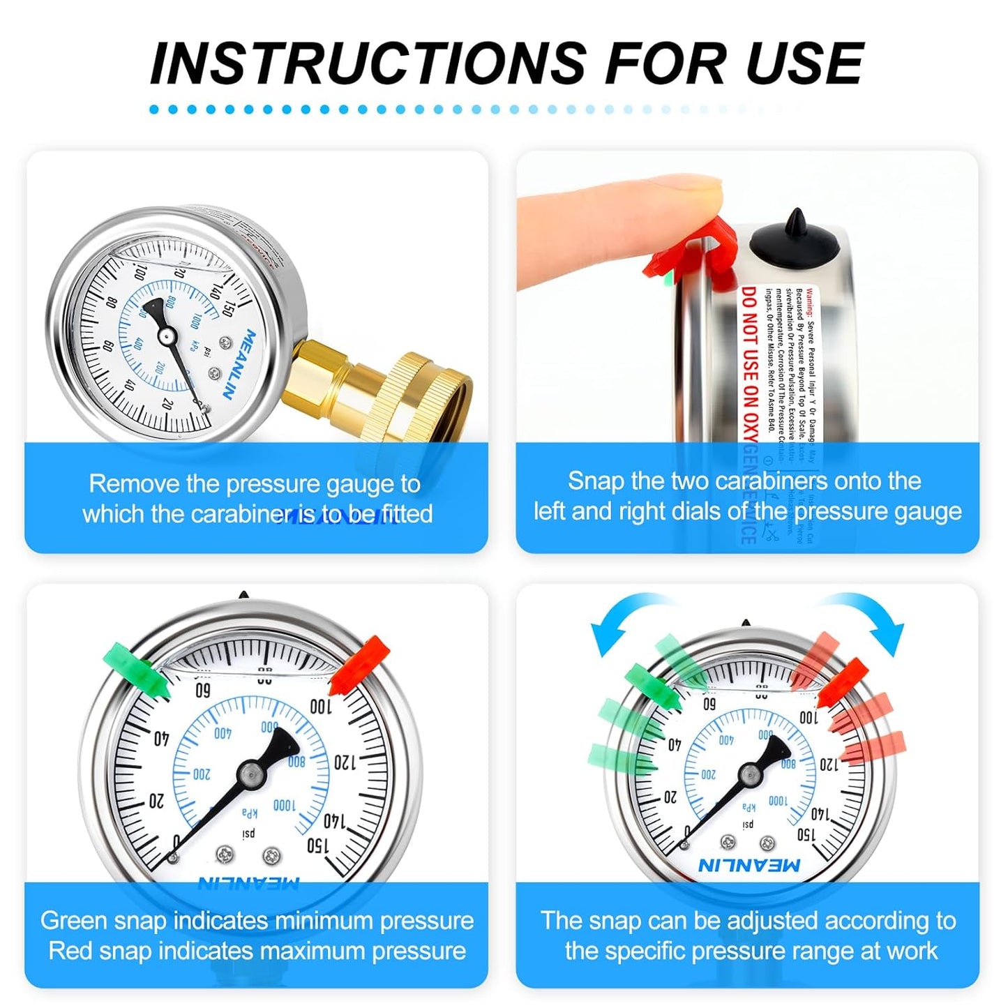 MEANLIN MEASURE 0~150Psi Stainless Steel Frame 3/4" Female 2.5" FACE DIAL Liquid Filled Pressure Gauge WOG Water Oil Air Water Pressure Test Table with Sealing Ring (with 2PCS Snaps)