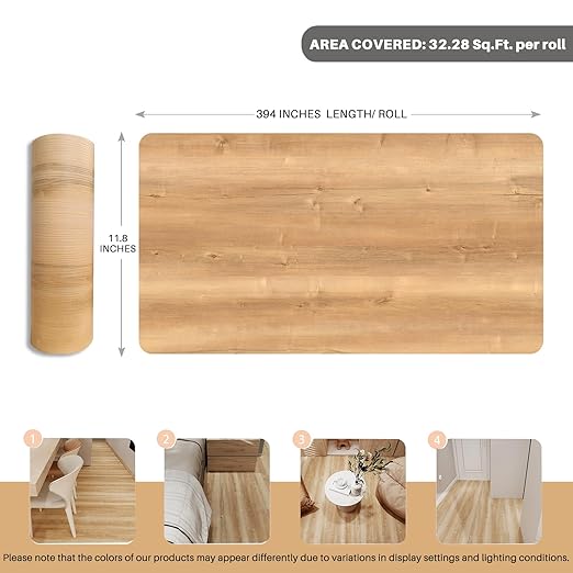 Wood Grain Peel and Stick Floor Tiles – 11.8” Width, Full Roll Length of 394" – - Image 6