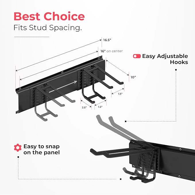 TIDYME Garage Wall Organizer | 96" Heavy-Duty Tool Storage Rack | Adjustable - Image 3