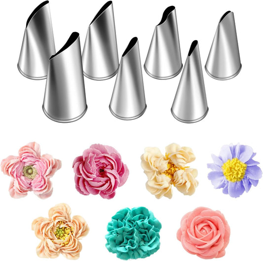 Suuker Fondant Rose Piping Tips Set, Stainless Steel Cake Decorating Pastry Tools, Cake Decorating Supplies Baking Set Tools (7 Pieces)
