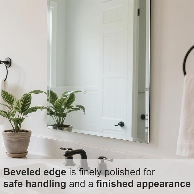 Beveled Bathroom Mirror for Wall, Rectangle Frameless Wall Mirror 16" x 12" - Image 4
