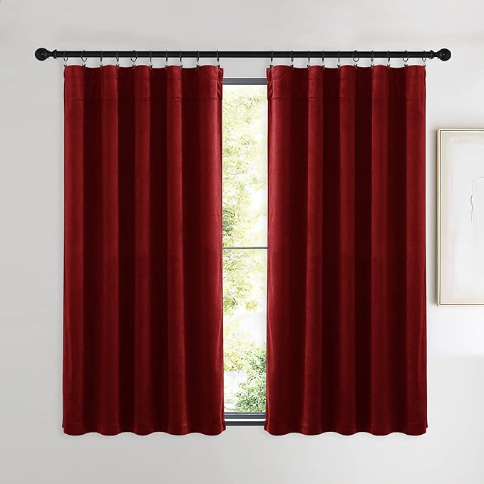 NICETOWN Red Velvet Curtains and Drapes 54 inches Long - Image 2