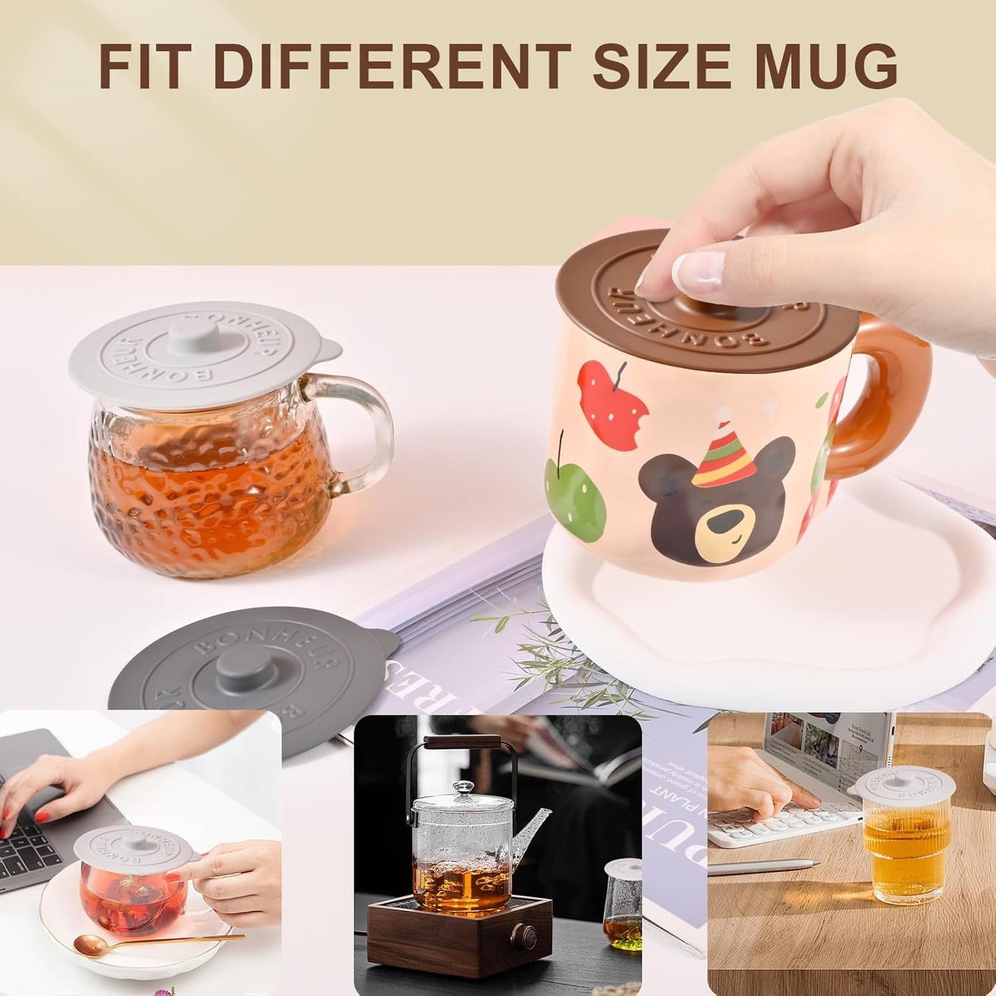 Silicone Cup Covers (Set of 3) ， Multicolored Silicone Lids for Mugs, Cups, Tea Pots,Flexible Mug Covers，Hot Cup Lids for Coffee & Tea