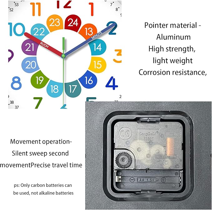 XFM Silent Kids Wall Clock 8 Inch Non Ticking Battery Operated Kids Teaching - Image 6